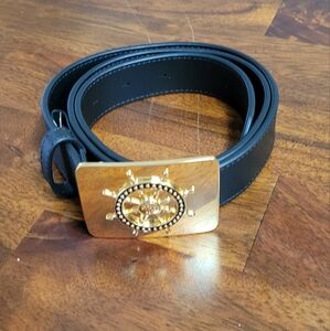 Gold Nautical Ship Wheel buckle, black belt M